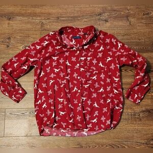 Karen Scott 100% Cotton Animal Print Holiday Shirt Top EUC Size XL